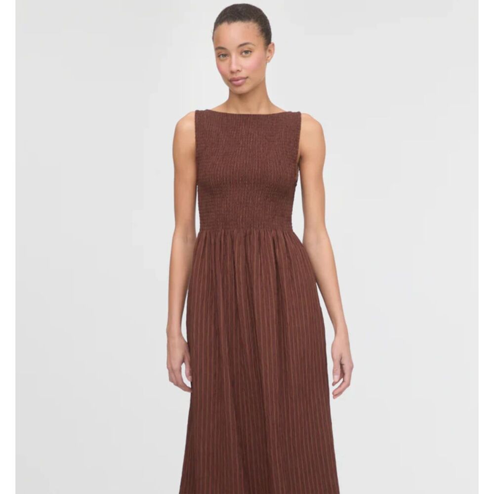 Brown Maxi Dress with Smocked Bodice - Picture 3 of 9